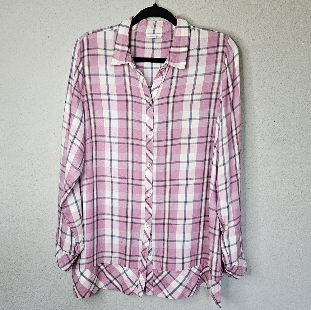 J Jill Women's‎ Shirt Size Large Plaid Long Sleeve Button Down Western Purple